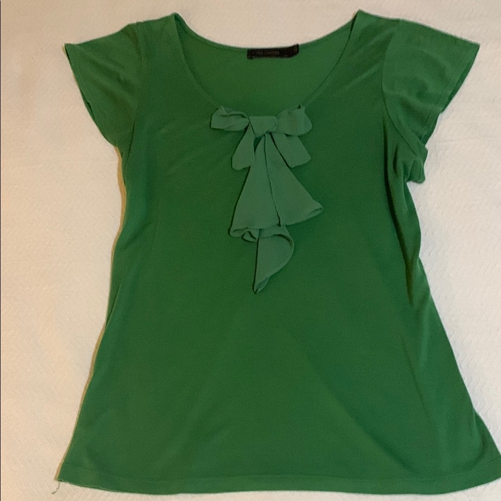 The Limited Green Cap Sleeve Tie Front Blouse